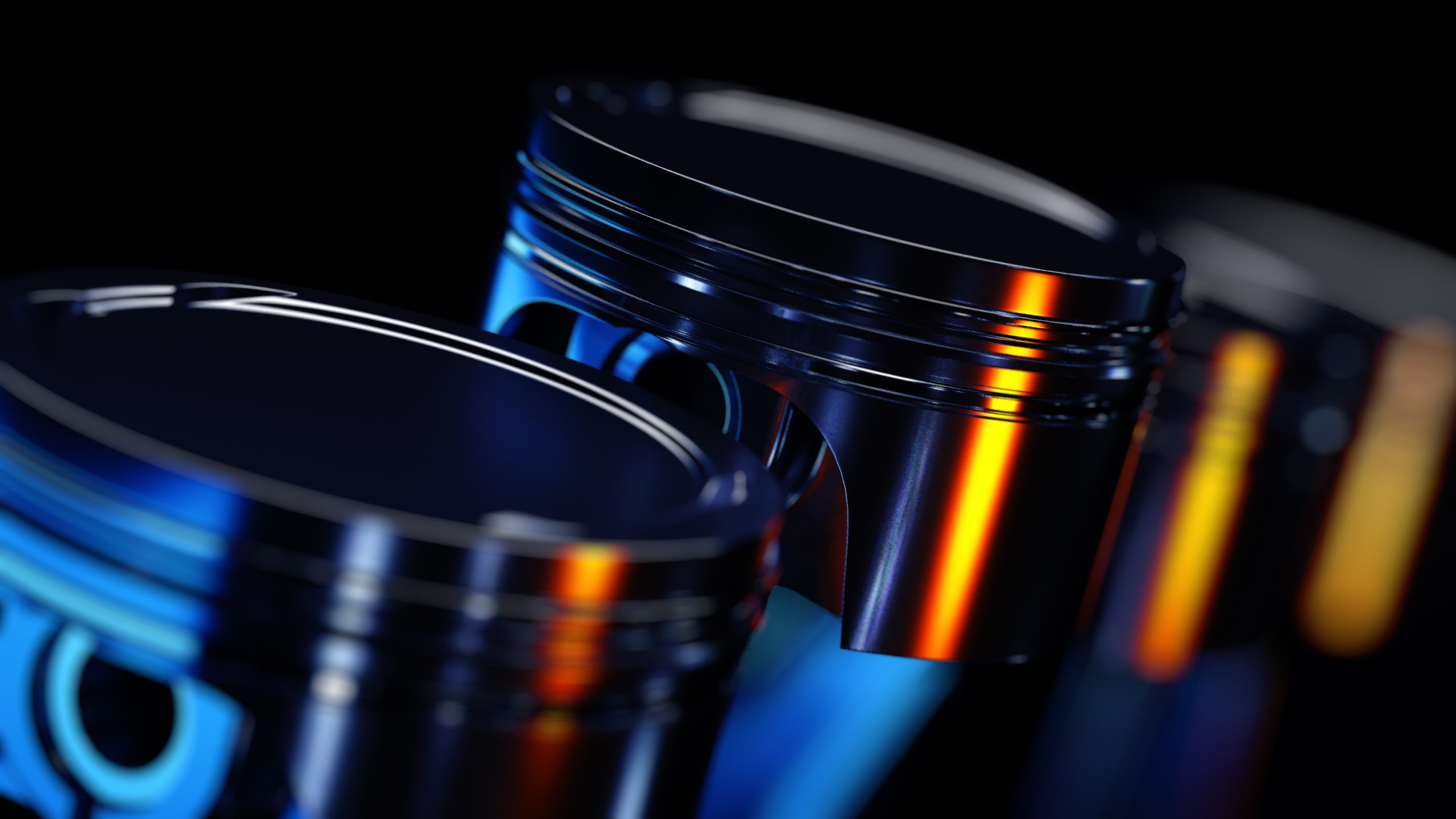 3d illustration of engine. Motor parts as crankshaft, pistons in motion